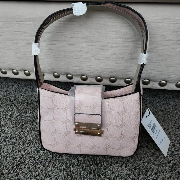 NWT $50 Nicole Miller Small Bag Pink Logo All Over Short Shoulder Strap - Picture 1 of 5